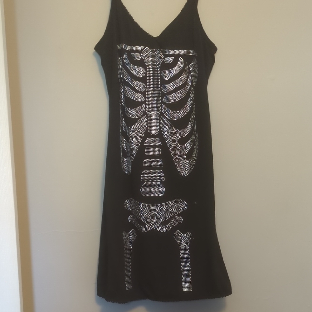 Black Rhinestone Skeleton Mini Dress